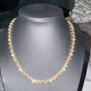 Elegant Gold and Multicolor heart Necklace-small 16 inch